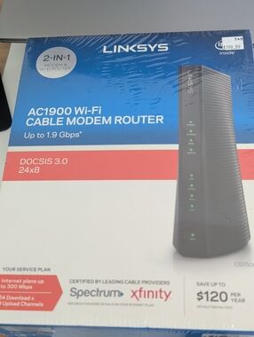 Linksys AC1900 Blue and White Cable Modem Router 2-in-1